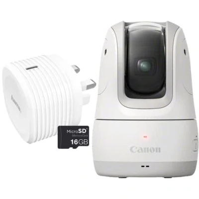 Image of Canon PowerShot PX Essential Kit (White) This smart compact camera with facial recognition, composes and shoots photos videos all by itself (incl. 16GB SD Card + 20 Watt USB type C charger).