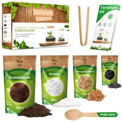 Image of Bottle Garden Complete Set for Creating an Ecosystem in Glass Terrarium Starter Kit a Biotope with Tools, Moss, Soil, Stones (M)