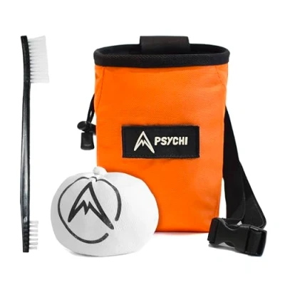 Image of Psychi OG Waist Chalk Bag Starter Pack Bundle for Rock Climbing Bouldering Gym (Orange)
