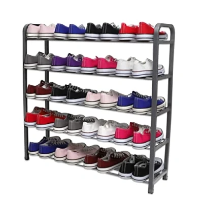 Image of 1ABOVE 5 Tier Shoe Rack Organiser, Heavy duty storage unit, Quick Assembly No Tools Required, Holds upto 15 20 pairs (GREY)