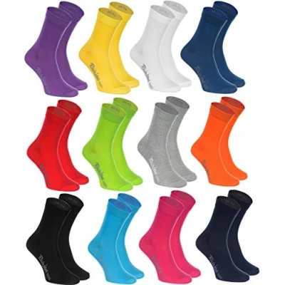Image of Rainbow Socks Women Men Colourful Cotton Casual 12 Pairs Black White Purple Yellow Navy Blue Red Green Gray Orange Pink Turquoise Size 8,5 9,5