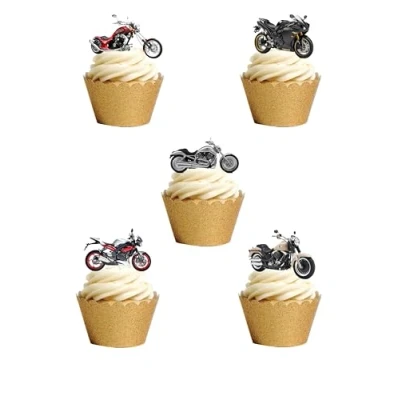 Image of 17 Stand Up Motorbikes Bike Themed Edible Wafer Paper Cake Toppers Decorations