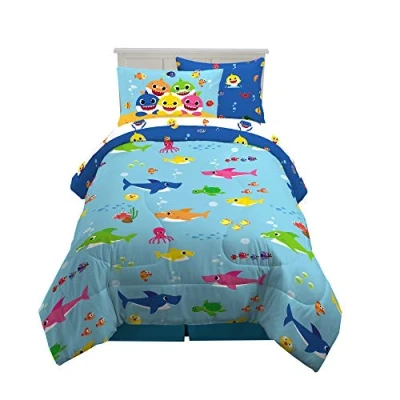 Image of Franco Comforter and Sheet Set with Sham, Microfiber, Baby Shark, 5 Piece Twin Size