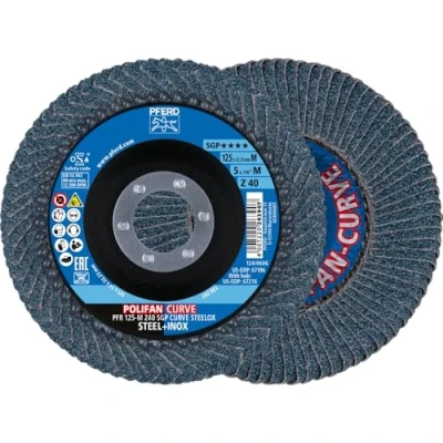 Image of PFERD Polifan Curve Flap Washer, Pack of 2, Diameter 125 mm, Width M (11 mm), Z40, SGP Steelox, 69398197 for Precise Fillet Seam Processing