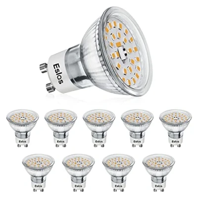 Image of Eslas GU10 LED Warm White CRI&gt;90, 5W 550Lm, 3000K, Replaces 50W Halogen Bulbs, 120 Degree Beam Angle, Reflector Bulb, Non Dimmable, Pack of 10