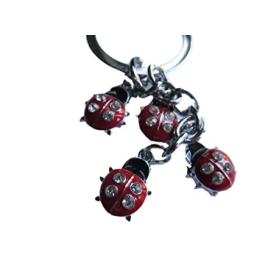 Image of Fat catz copy Red 4 piece ladybird insect with diamonte detailing keyring