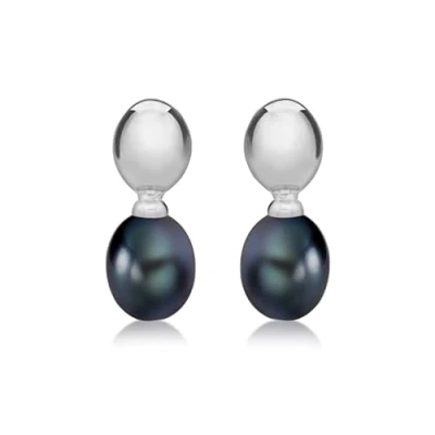 Image of Tuscany Silver Women&#039;s Sterling 5 mm Black Pearl Drop Earrings