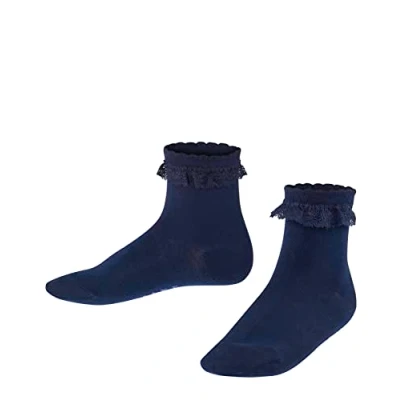 Image of FALKE Unisex Kids Romantic Lace K SO Cotton Plain 1 Pair Socks, Blue (Marine 6120), 3 5.5