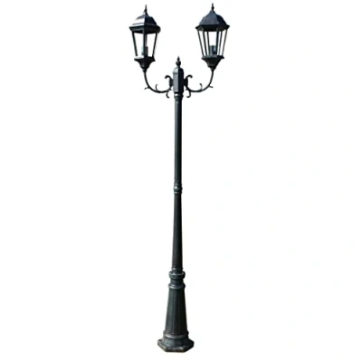 Image of vidaXL Garden Light Post with a 2 Arms Design 230 cm Outdoor Lamp Dark Green and Black Aluminium Glass E27 Socket, IP44 Protection Class