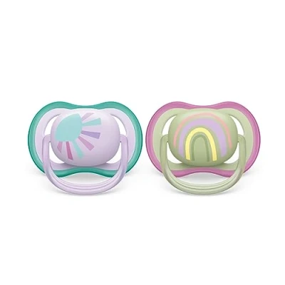 Image of Philips Avent Ultra Air Soother 2 x Light, Breathable Baby Soothers for Babies Aged 0‑6 Months, BPA Free with Steriliser Carry Case (Model SCF085/59)