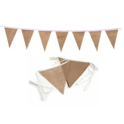 Image of 10ft Hessian Bunting Plain Decorate &amp; Paint Your Own Party Banner DIY Decoration Sign Hanging Garland Shabby Chic Vintage Style Buntings Triangle Pennants 3m Length