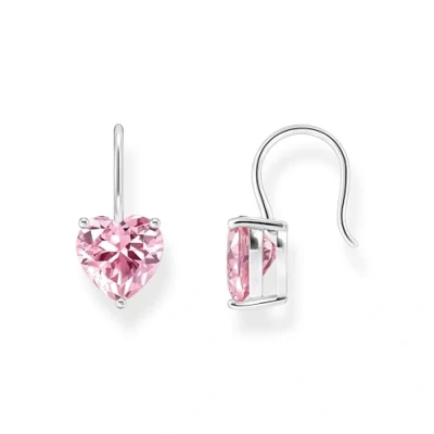 Image of Thomas Sabo 925 Sterling Silver Pink CZ Heart Dangle Earrings H2288 051 9 one Size Fits All Cubic Zirconia, size, Silver, Zirconia