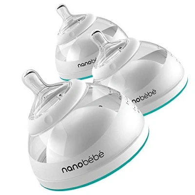 Image of nanobebe Breastmilk Baby Bottles for Breastfed Babies, Breastfeeding Newborn Breast Like, Anti Colic, Perfect Latch, Preserves Milk nutrients 3pk (Award Winning Innovation), Teal