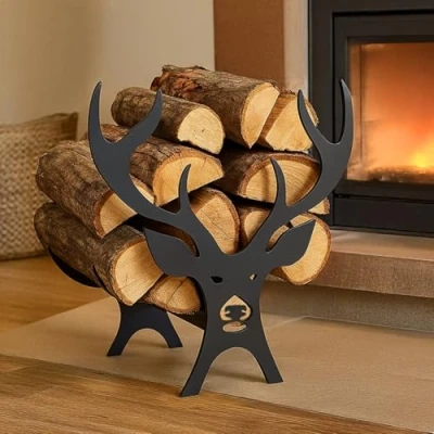 Image of Marco Paul Stag Design Indoor Log Basket Heavy Duty Powder Coated Large Baskets for Wood Burner Traditional Holders Fireplace Easy Carry Metal Storage Logs Accessories