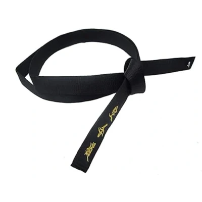 Image of Black Belt Satin (Matsumoto) with Embroidery in Japanese 340cm for Men/Women Karate, Kickboxing, Shotokan, Shito Ryu, Goju All Styles of Martial Arts Karate Shihan Master Kempo