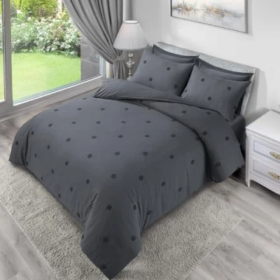 Image of LYMA Bedding Duvet Cover Set Double Spot Tufted, OEKO TEX Certified, Ultra Soft NanoPlush Brushed Quick Dry &amp; Button Closure, Wrinkle Fade Resistant Quilt with Pillowcases (Dark Grey)