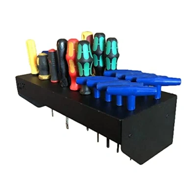 Image of MegaMaxx 24 Slots Screwdriver Holder Wall Mountable Metal Tool Shelf Storage Rack for Home, Workshop, DIY Garage Hand Tools Organiser Black (350x100x150 mm)