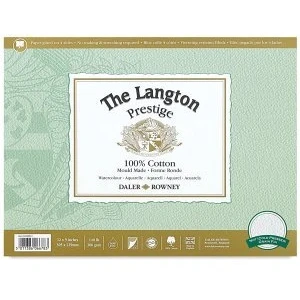 Image of Daler Rowney The Langton Prestige Watercolour Paper, Hot Pressed, 300 gsm, 140lb, Pad, Glued 4 Sides, 12 x 9in 30.5 22.9 cm, Natural White, Sheets