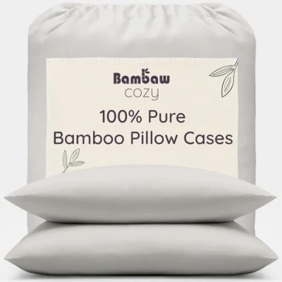 Image of Grey Pillow Cases 2 Pack Standard 50x75 cm Case Bamboo Covers Hotel Bedding Cooling Hypoallergenic Bambaw