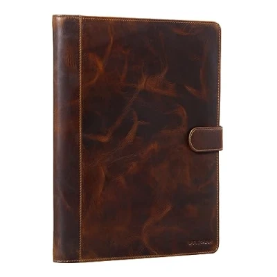 Image of STILORD &#039;Lennon&#039; Porfolio Leather Conference Folder A4 Vintage Business Ma Document for 12,9 inch iPads Genuine Leather, Colour:Milano Brown