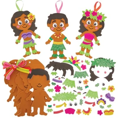 Image of Baker Ross FN028 Pacific Islander Traditional Dress Mix &amp; Match Kits Pack of 8, Educational Arts and Crafts Kits, Learning Resources