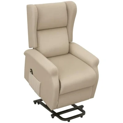 Image of HOMCOM Power Lift Recliner Armchair, Electric Chair for Elderly, Fabric Riser and Reclining with Remote Control, Side Pockets, Extended Footrest, Living Room, Beige
