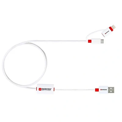 Image of SKROSS Buzz Alarm 2 in 1 Micro USB and Lightning Connector Charging Data Cable for Apple iPhone 5/5s/6/6s/6 Plus/7/7 Plus White