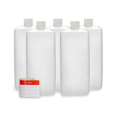 Image of Octopus 5 x 1000 ml plastic bottles, HDPE bottles with white screw caps, empty square incl. labels