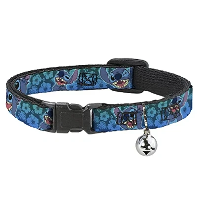Image of Buckle Down Breakaway Cat Collar Stitch Expressions/Hibiscus Collage Green Blue Fade 1/2&quot; Wide Fits 8 12&quot; Neck Medium