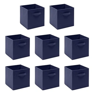 Image of BonChoice Foldable Storage Cubes Boxes Pack of 8 with Handle for Home Organization, Fabric Wardrobe Box Organizer Basket Bins Clothes Bedding Toys Towels, Collapsible &amp; Durable Dark Blue