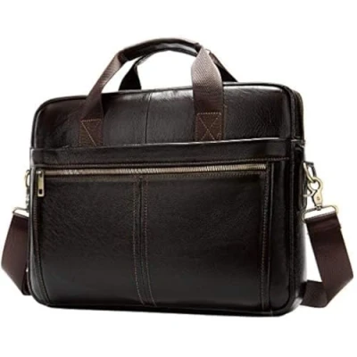 Image of Leather Business Briefcase Messenger Bag Handbag for Men Travel Work Office 14 Inch Computer Crossbody Shoulder Pack Pouch