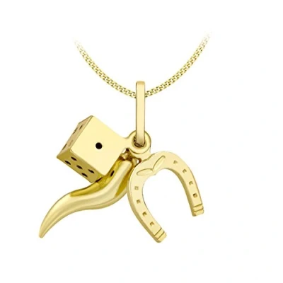 Image of Carissima Gold Women&#039;s 9ct Yellow Dice, Horn and Horseshoe Pendant on Curb Chain Necklace of 46cm/18&quot;