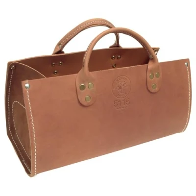 Image of Klein Tools 5115 Tool Bag, Leather Tote for Hand is Extra Heavy Duty Organizer with Double Ply Bottom