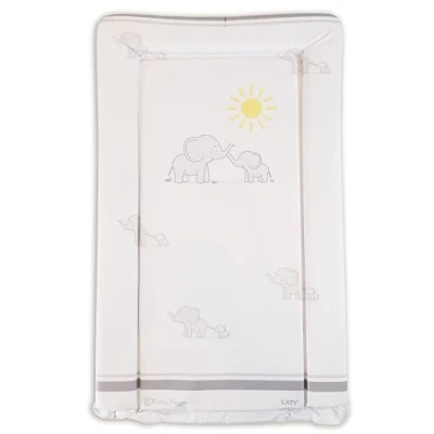 Image of KATY Deluxe Baby Unisex Waterproof Wipeable Changing Mat with Raised Edges Elephant Love Design White Grey