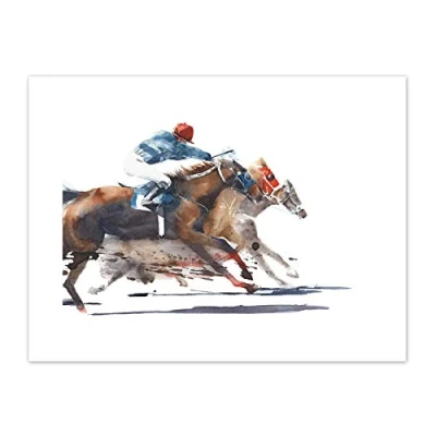 Image of Wee Blue Coo Racing Horses With Jockey Art Print Canvas Premium Wall Decor Poster