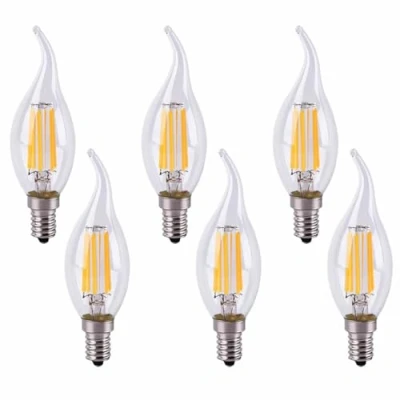 Image of Jiotouhu 6 Pack E14 Flame Tip LED Filament Candle Light Bulb, 6W 600 LM 60W Incandescent Bulbs Equivalent Small Edison Screw Clear Dimmable, 2700K Warm White