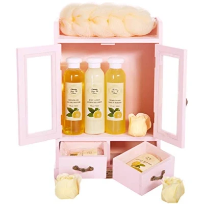 Image of BRUBAKER Cosmetics Bath and Body Gift Set Green Tea &amp; Lemon Spa in Beauty Cabinet Light Pink (10 PCS.)