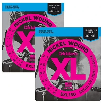 Image of D&#039;Addario EXL150 Nickel Wound Electric Guitar Strings, 12 String, Regular Light, 10 46 (2 Pack)