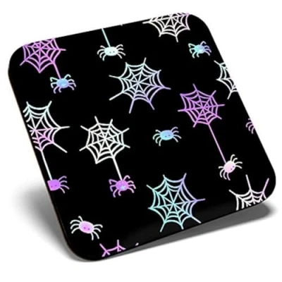 Image of Great Single Coaster Square Spider &amp; Spiderweb Pattern Goth Halloween Glossy Quality Coasters Tabletop Protection for Any Table Type #46325