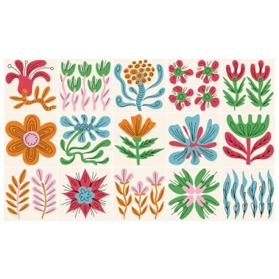 Image of Ulticool Stickers Waterproof Flower Plant Red Yellow Green Blue 15 x cm Pack of Self Adhesive Tile Made Film Upstand for Wall Bathroom Kitchen Sticky Tiles