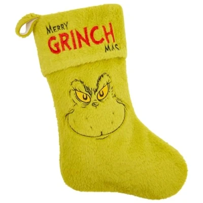 Image of The Grinch Christmas Stocking Filler Large 44cm, Festive Hanging Decoration Green Family Holiday Xmas Gifts