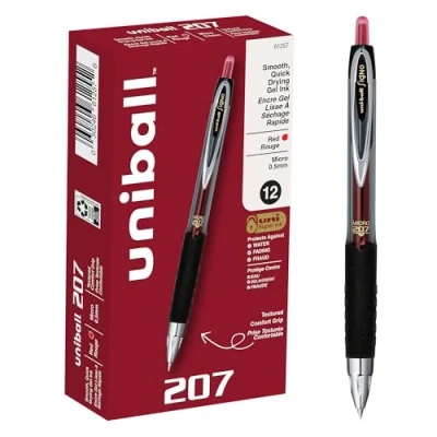 Image of uni ball 207 Retractable Gel Pens, Micro Point (0.5mm), Red, 12 Count