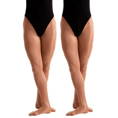Image of 2 Pairs Dance Shimmer Footed Tights (Large) (Toast)