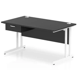 Image of Impulse 1400x800 Desk Black/White Cantilever Leg 1x1 Drawer Fixed Ped