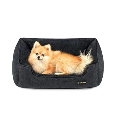 Image of Feandrea Dog Bed, Linen Look Pet Sofa Bed with Raised Edges, Non Slip Bottom, Removable Washable Cover, M, for Small Dogs, 70 x 55 21 cm, Dark Grey PGW010G01