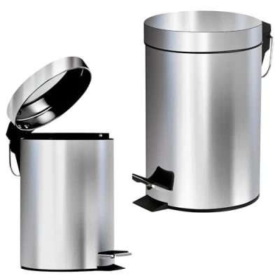 Image of Crystals 3L Silver Pedal Bin Stainless Steel Rubbish for Kitchen, Bathroom &amp; Toilet Compact Waste with Soft Close Lid Removable Inner Bucket Stylish Durable Small