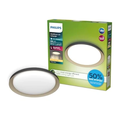 Image of Philips Pebblo UltraEfficient Ceiling, SceneSwitch, Black, 10W, 1850Lm, 2700K, IP20