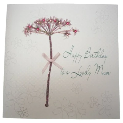Image of White COTTON CARDS Handmade Happy Birthday To A Lovely Mum Dandelion Card,