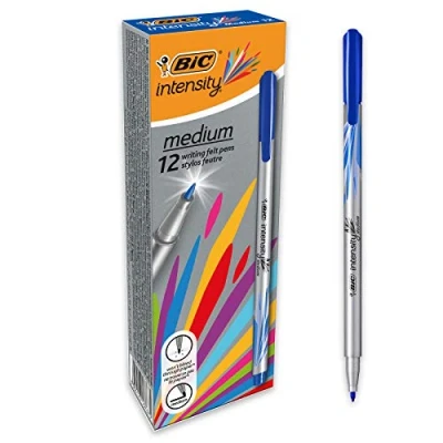 Image of BIC Intensity Writing Pens Medium Tip (0.8 mm) and Metallic Barrel Dark Blue, Box of 12