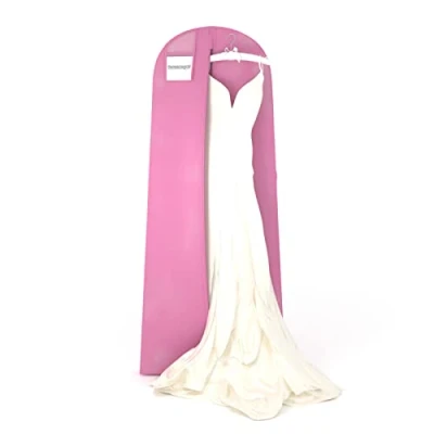 Image of Hangerworld Breathable Dress Cover for Evening Dresses 183 cm Pink Garment Bag Wedding
